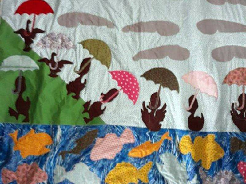 #1053  Scenery Throw, April Showers with ducks in the rain