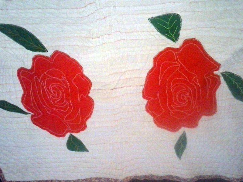 #933  Small Throw, Two Roses on a sea of white