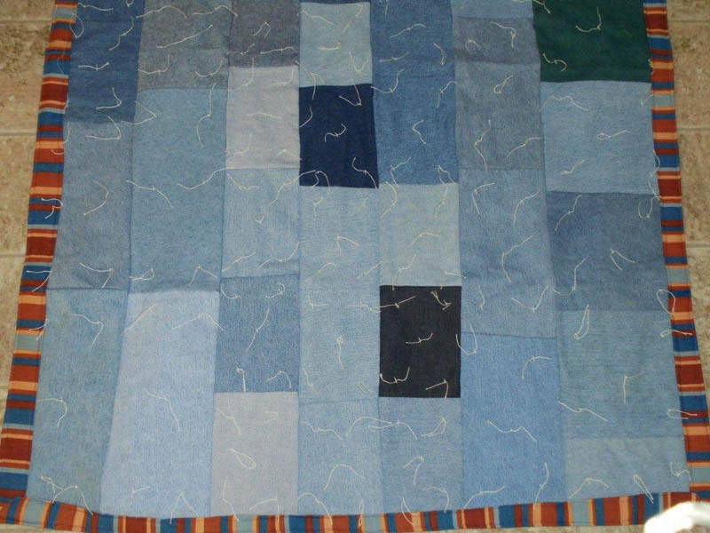 #945  Throw or Lap quilt, Blue Jean patchwork