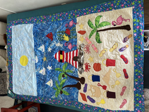 #1139  Large Throw - A Day at the Beach, Appliqued