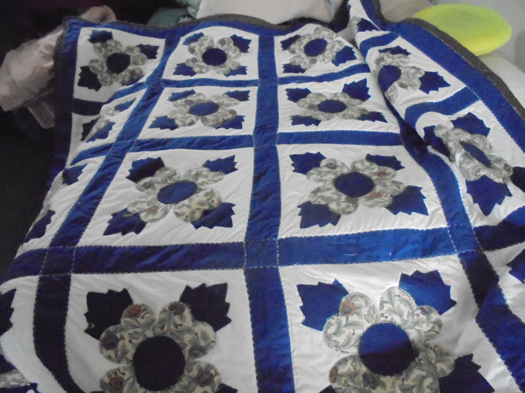 #1234  Quilt with Pillow  Blocks of Flowers  65"x68"  $260