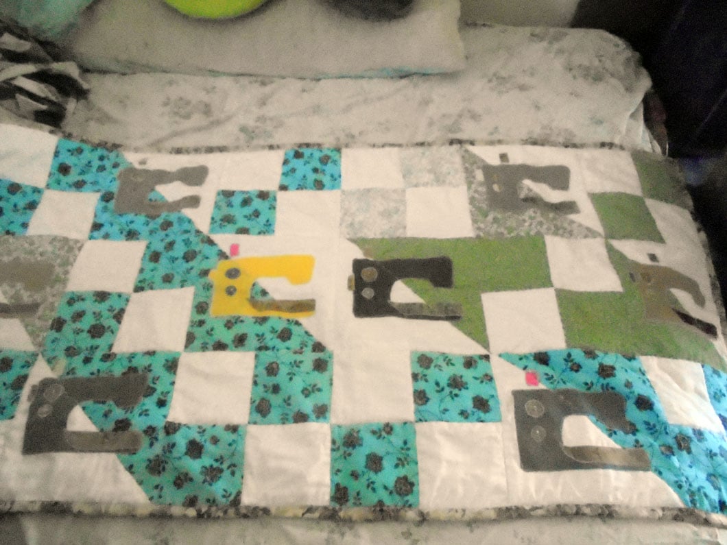 #1261  Small Throw  Jacob's Ladder with sewing machines 54"x28"